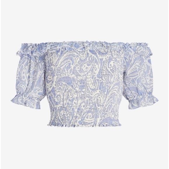 Express Paisley Smocked Cropped Off The Shoulder Top - Picture 2 of 11